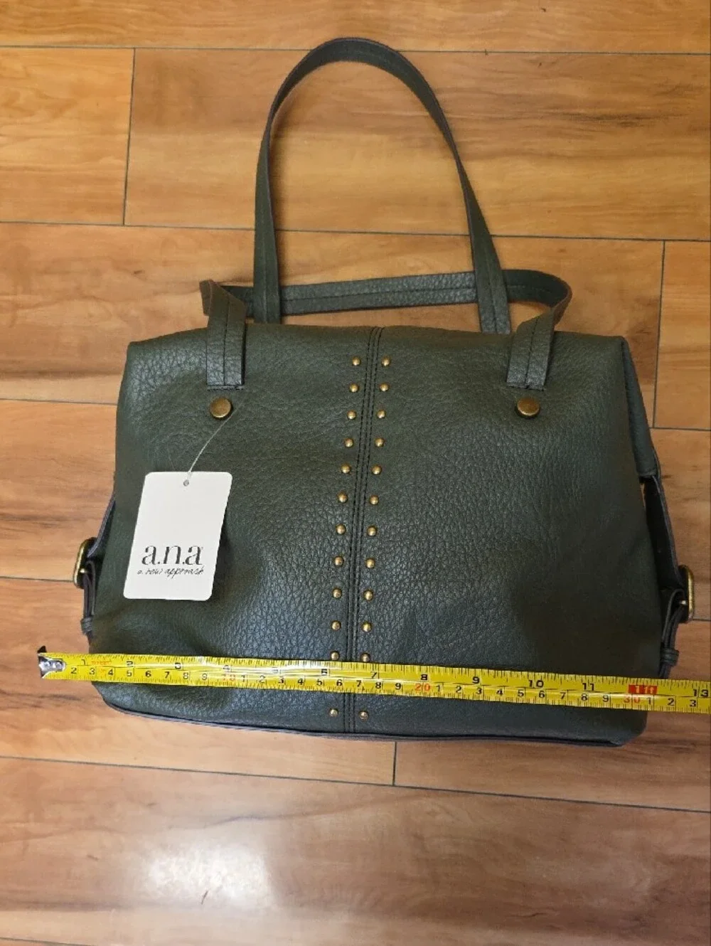 NEW a.n.a. Louise Satchel Faux Leather Studded Handbag Purse Avocado Green